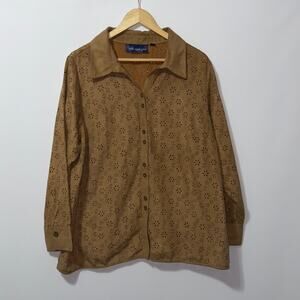 Susan Graver Style Brown Textured Button Down Shirt women’s size 1X